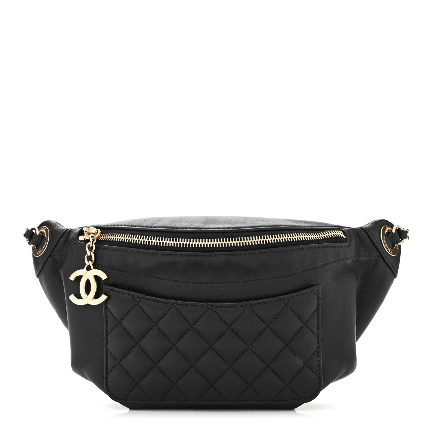 Chanel Lambskin Quilted Waist Bag Fanny Pack Black 1 of 11
