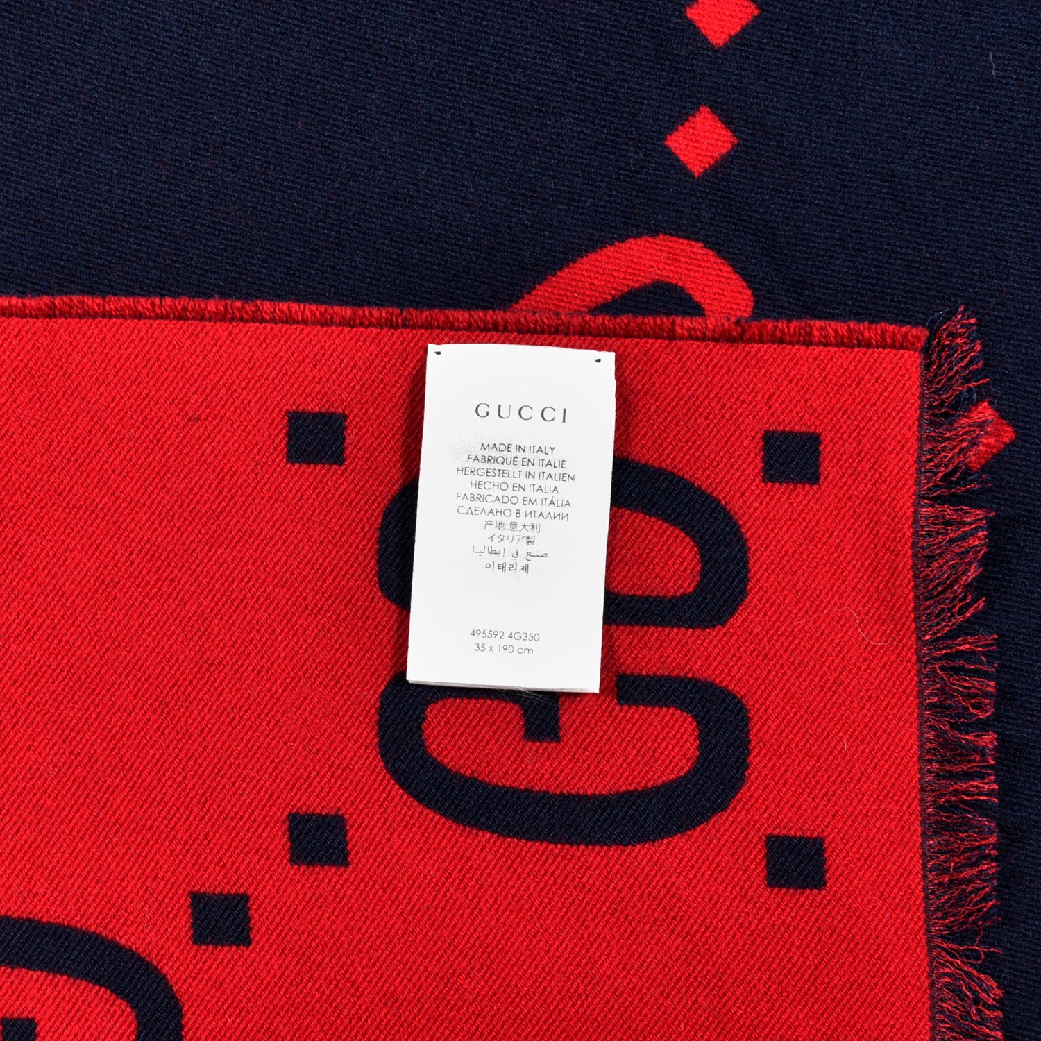 Gucci Wool Silk Monogram Jumbo GG Freedom Scarf Midnight Blue Red 4 of 4