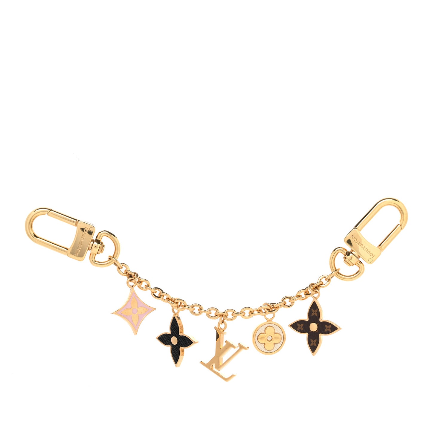 Brass Enamel Fleur De Monogram Bag Charm Chain Gold