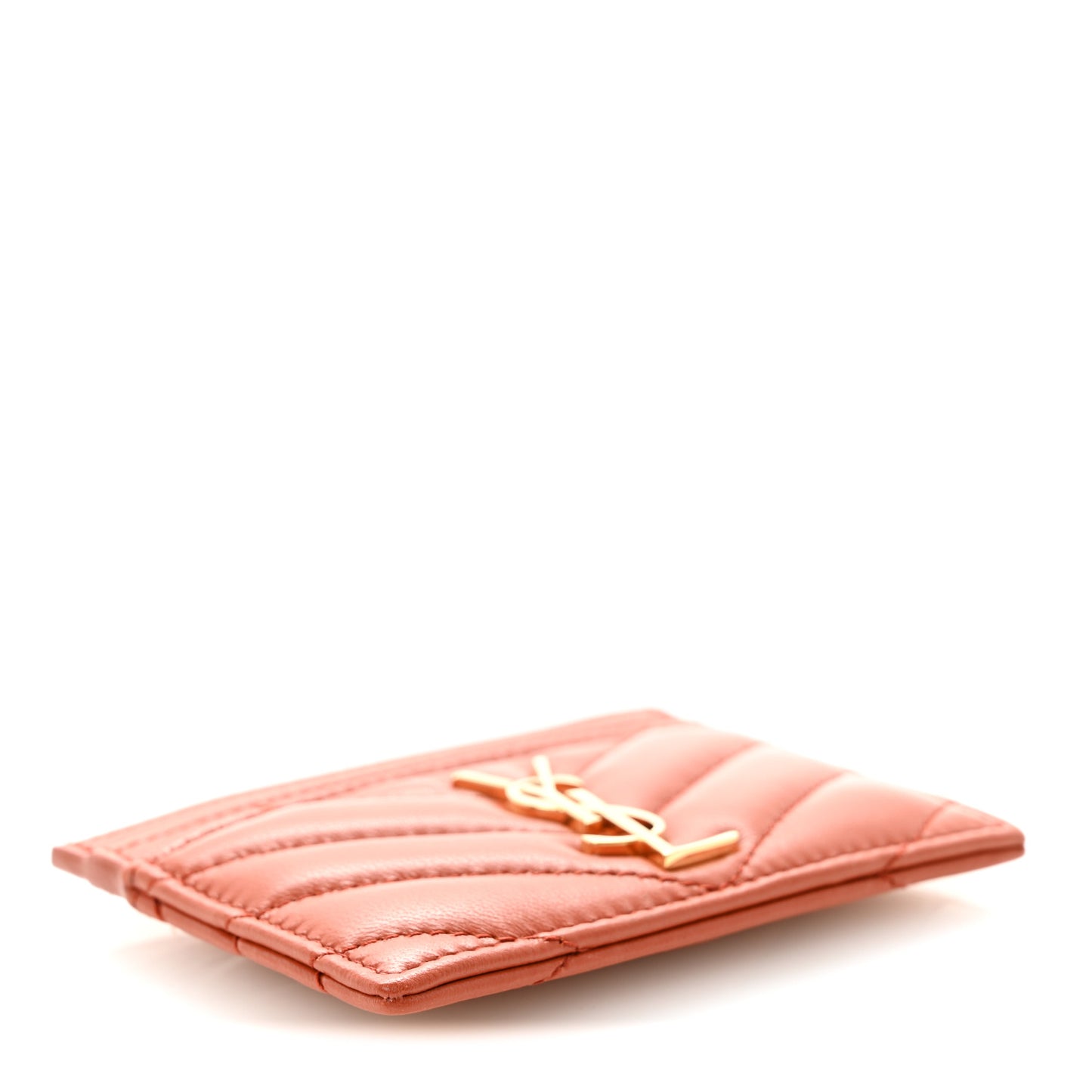 Lambskin Matelasse Chevron Monogram Credit Card Case Dark Mandarin