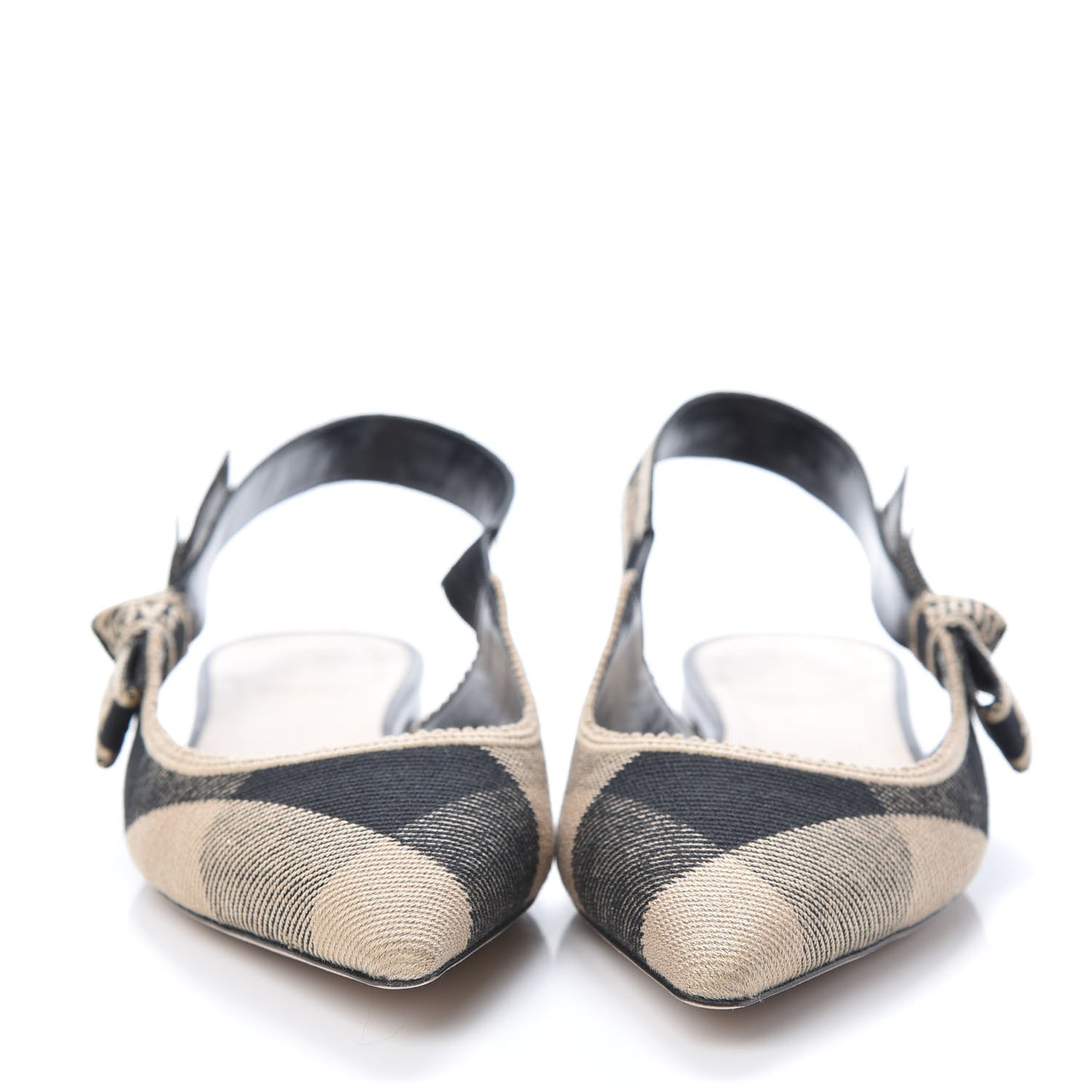 Cotton Ribbon Check'N'Dior J'Adior Slingback Ballet Flats 38 Black Beige