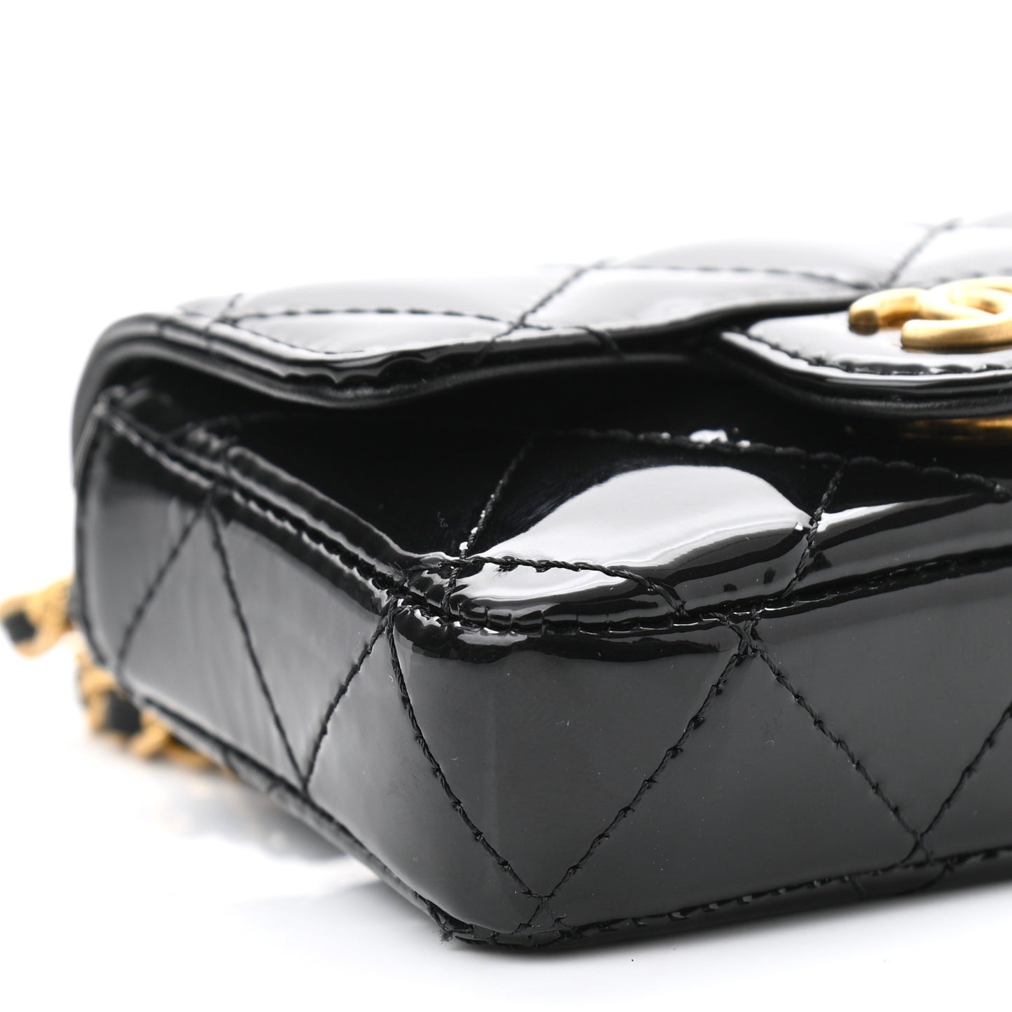 Patent Quilted Enamel Chain Mini Flap Belt Bag Black