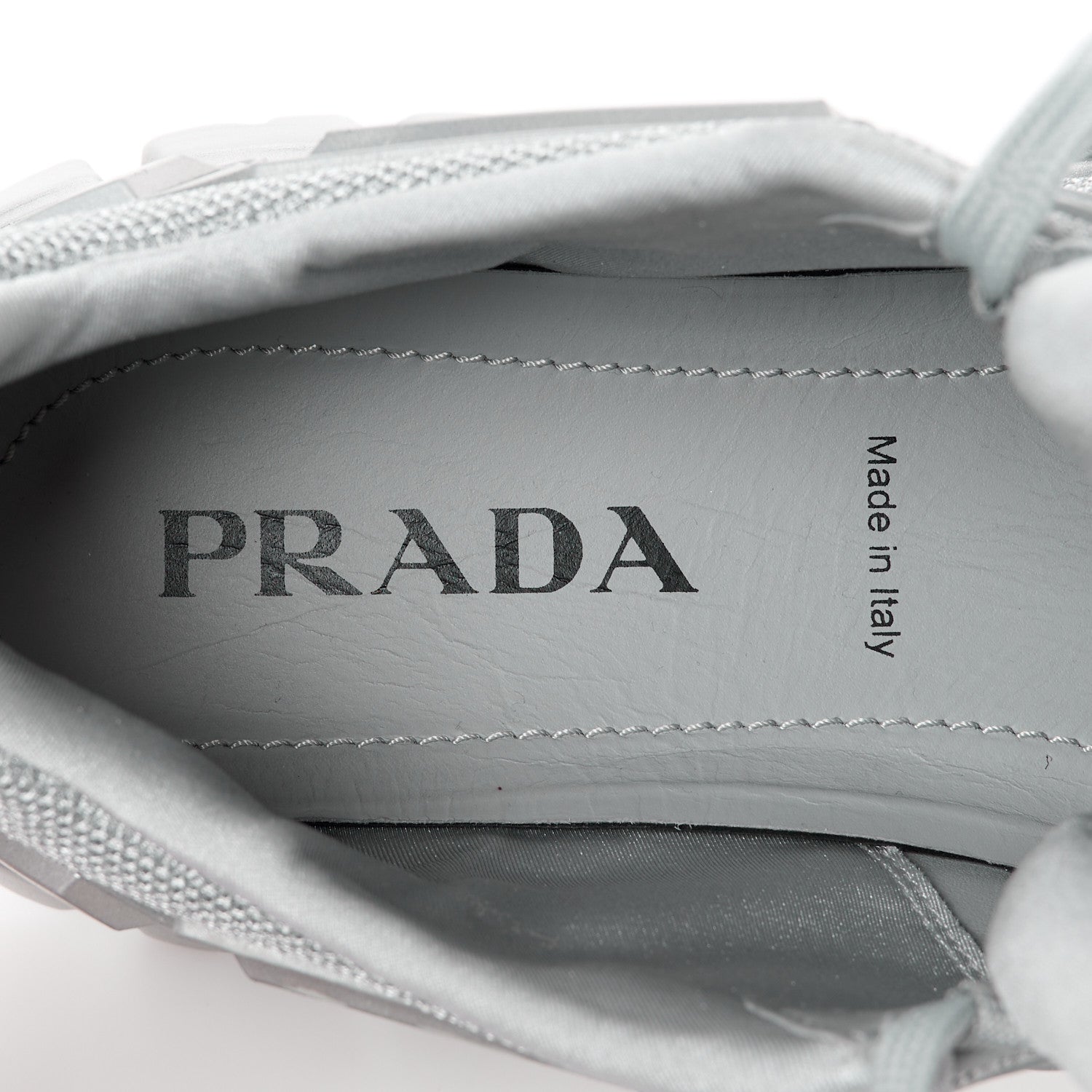 Prada Rubber Technical Knit Fabric Triangle Logo Evolution 55mm Sneakers 39 Argento 7 of 10