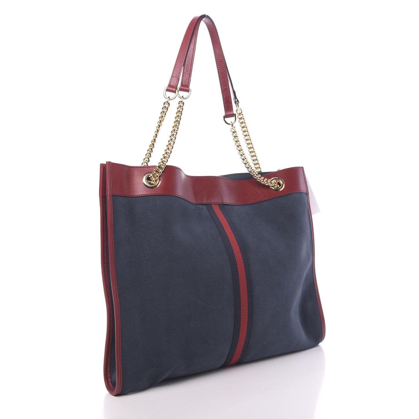 Suede Calfskin Large Rajah Chain Tote New Blue Romantic Cherry