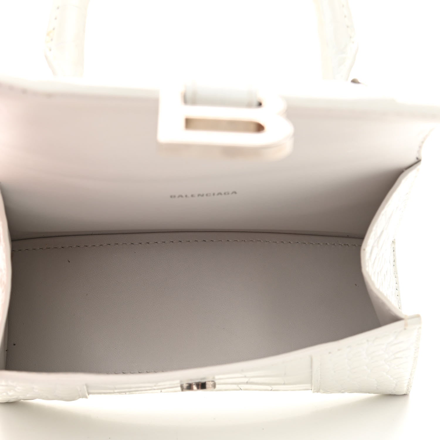 Balenciaga Shiny Calfskin Crocodile Embossed Hourglass Top Handle Bag XS White 5 of 13