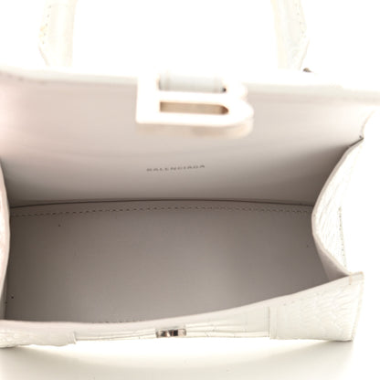 Balenciaga Shiny Calfskin Crocodile Embossed Hourglass Top Handle Bag XS White 5 of 13