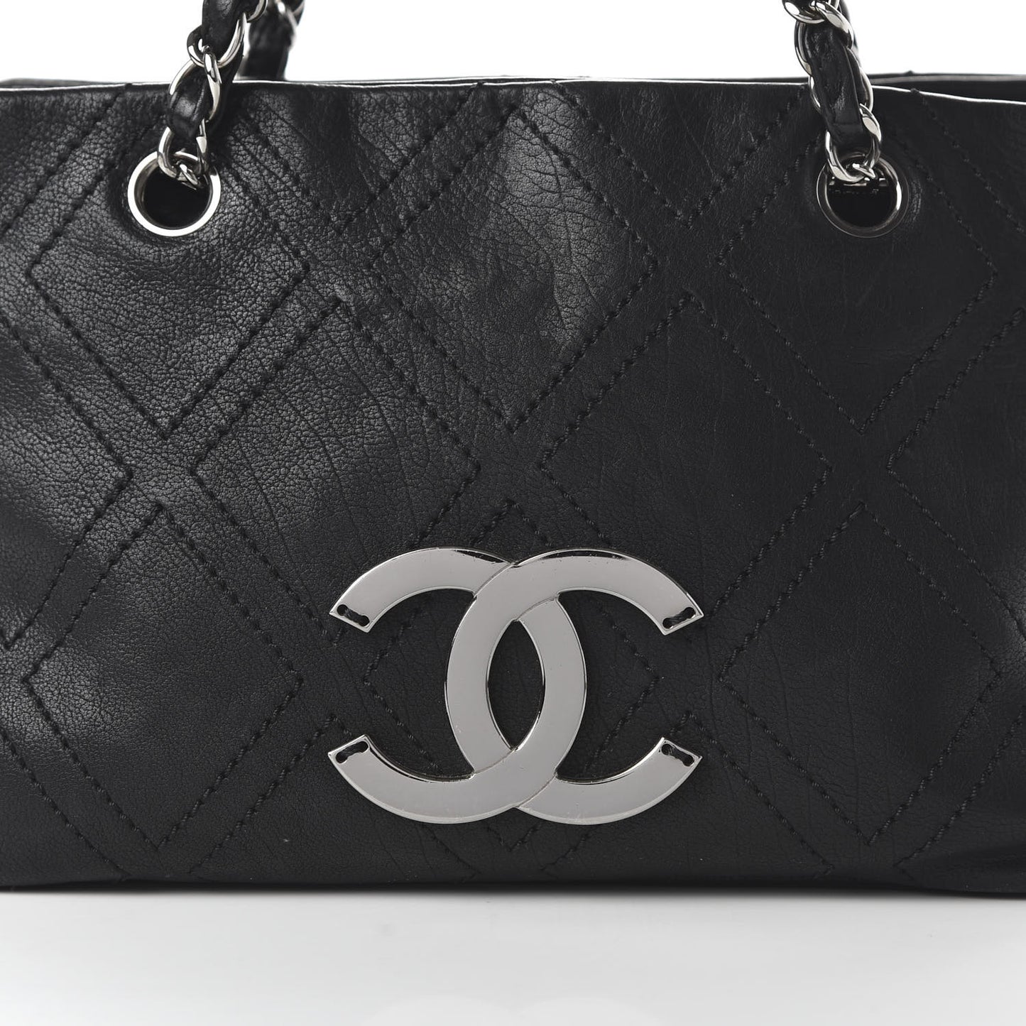 Calfskin Diamond Stitch Tote Black
