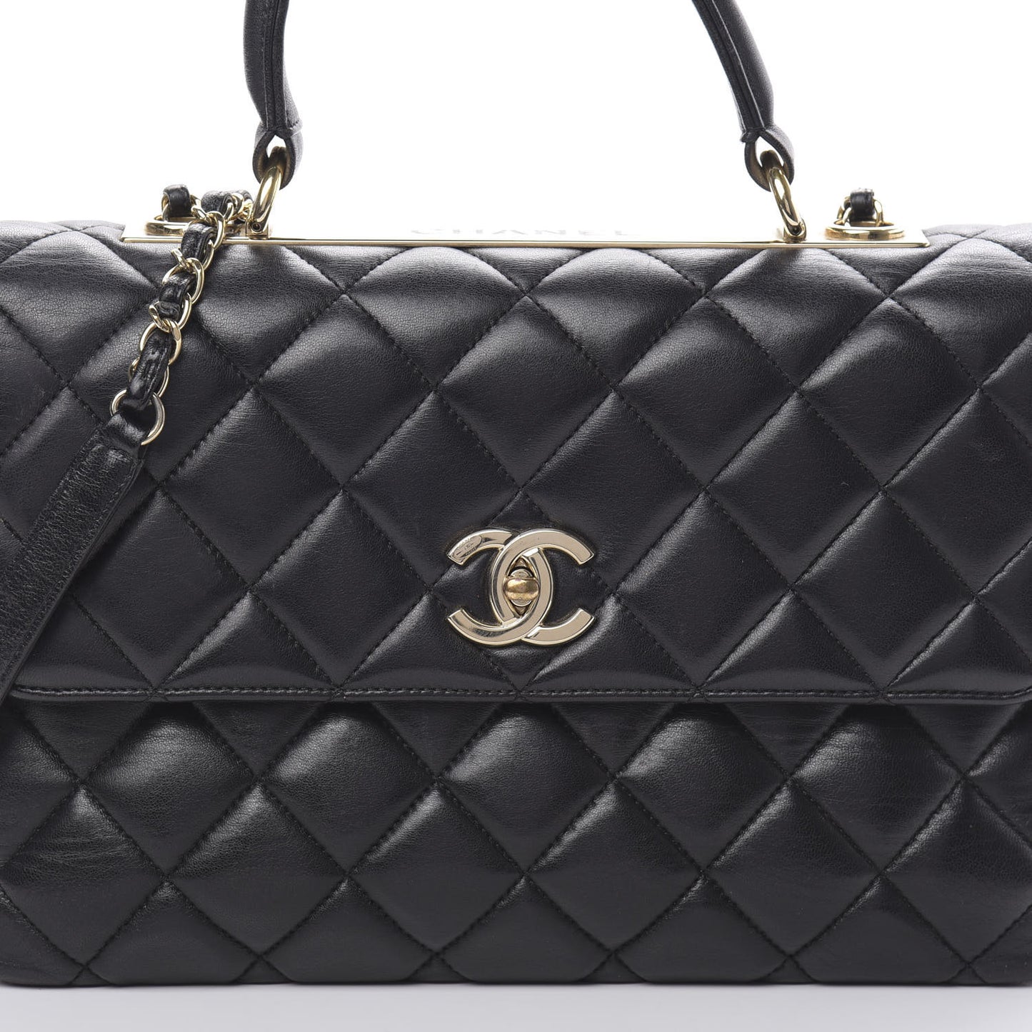Lambskin Quilted Medium Trendy CC Flap Dual Handle Bag Black