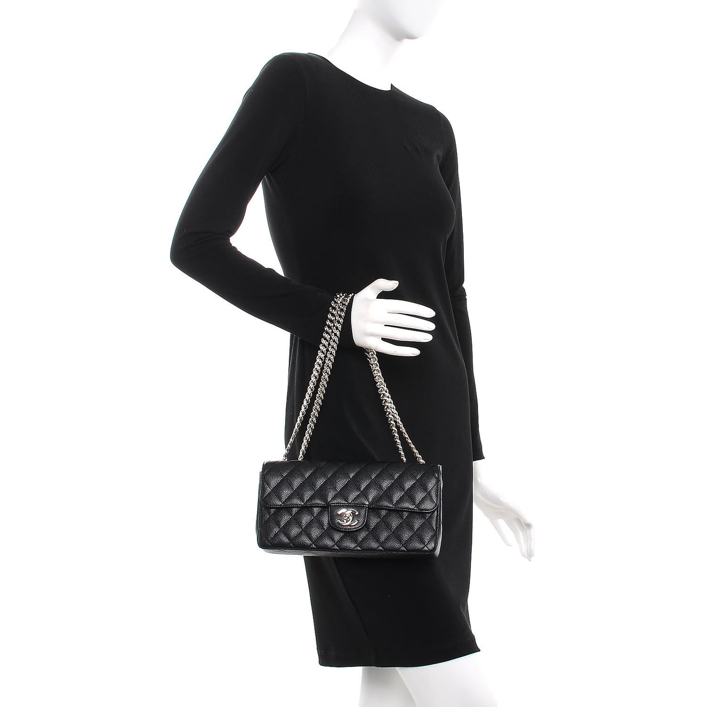 Caviar Quilted East West Flap Bijoux Chain Black