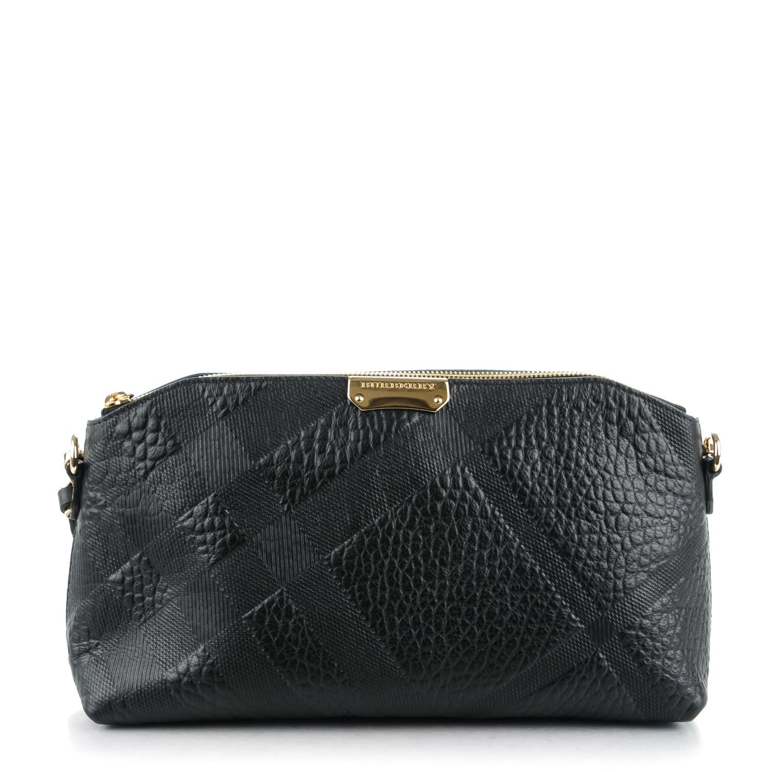 Burberry Signature Grain Calfskin Check Embossed Small Chichester Crossbody Clutch Bag Black 1 of 9