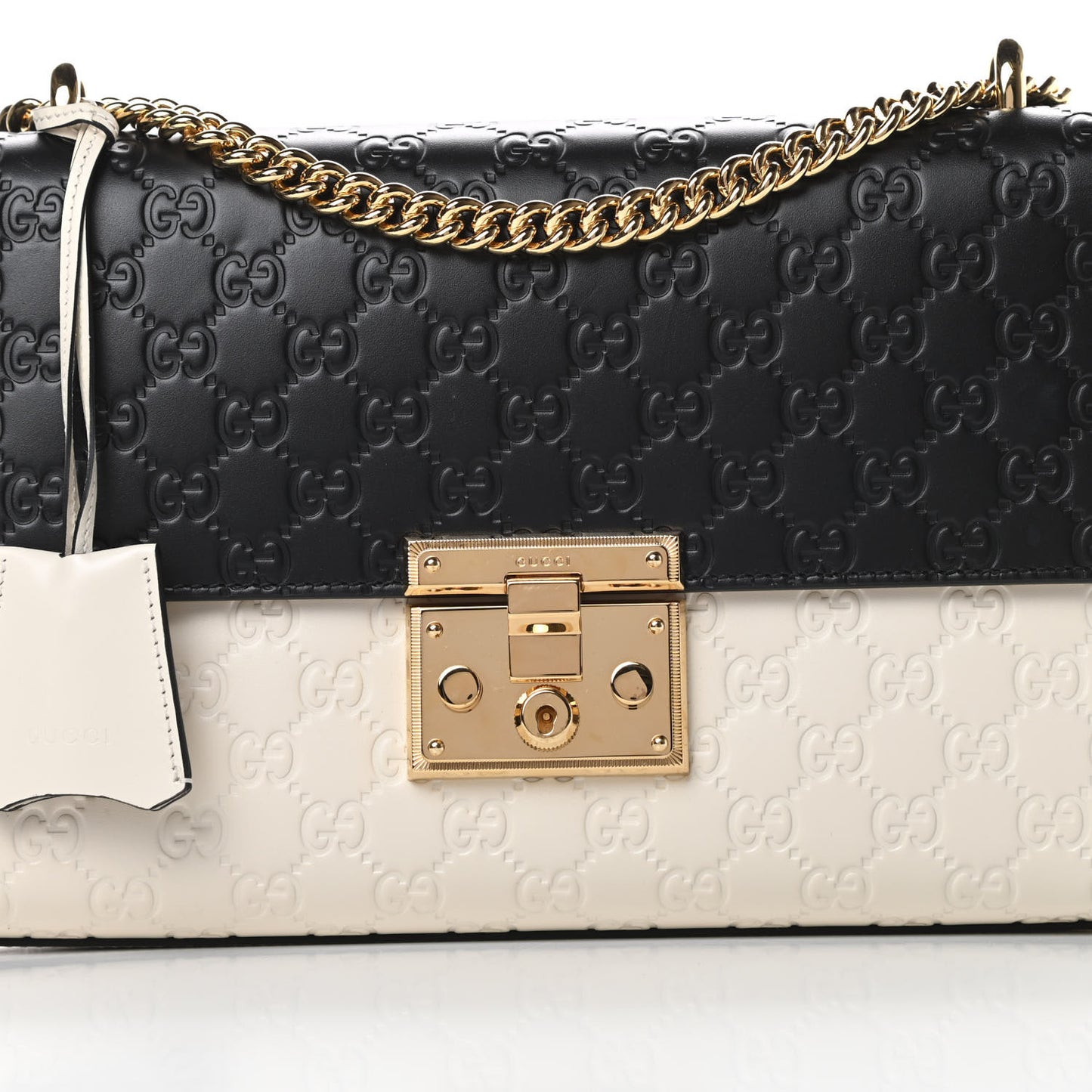 Guccissima Medium Padlock Shoulder Bag Black Mystic White