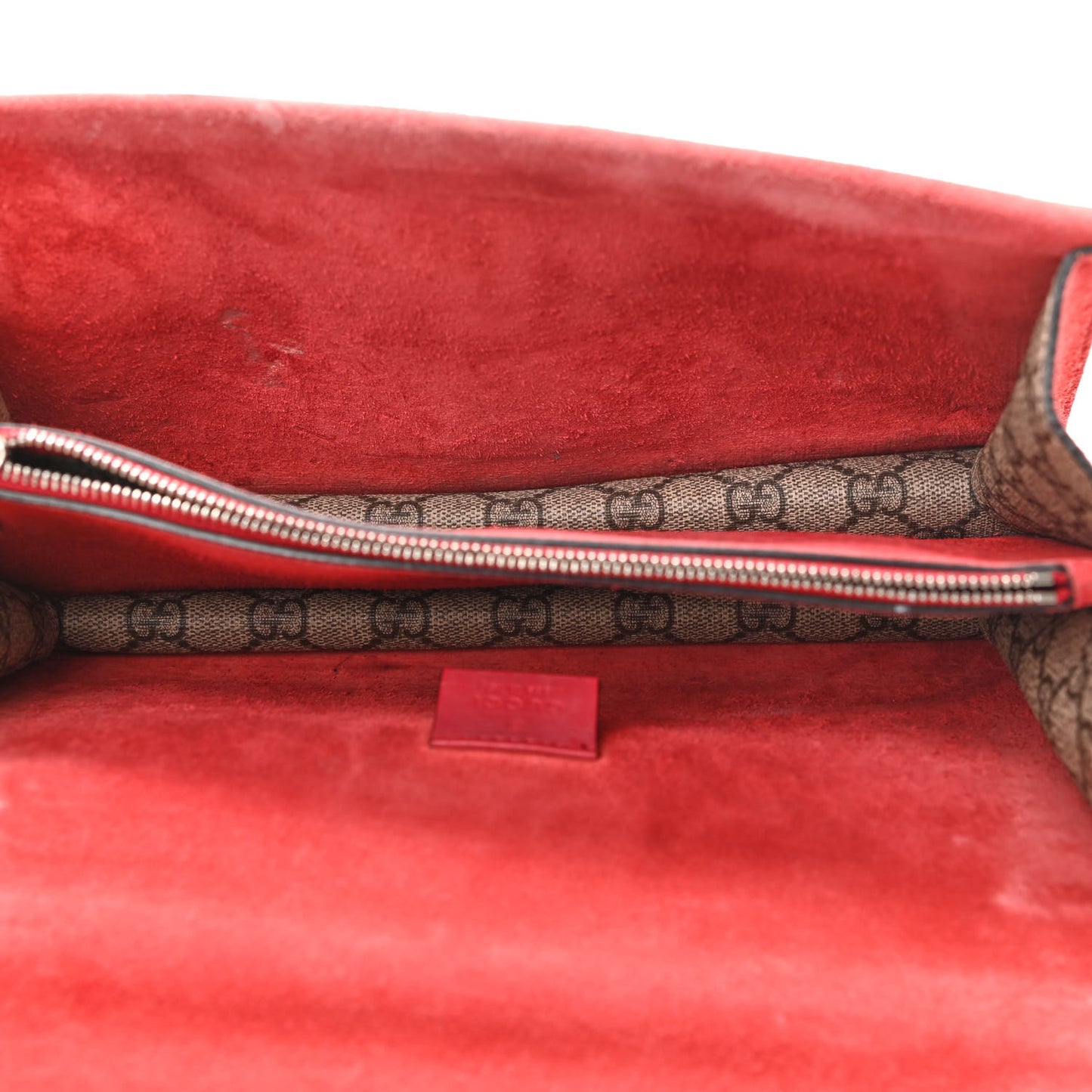 GG Supreme Monogram Suede Small Dionysus Shoulder Bag Beige Ebony Vulcanic Red