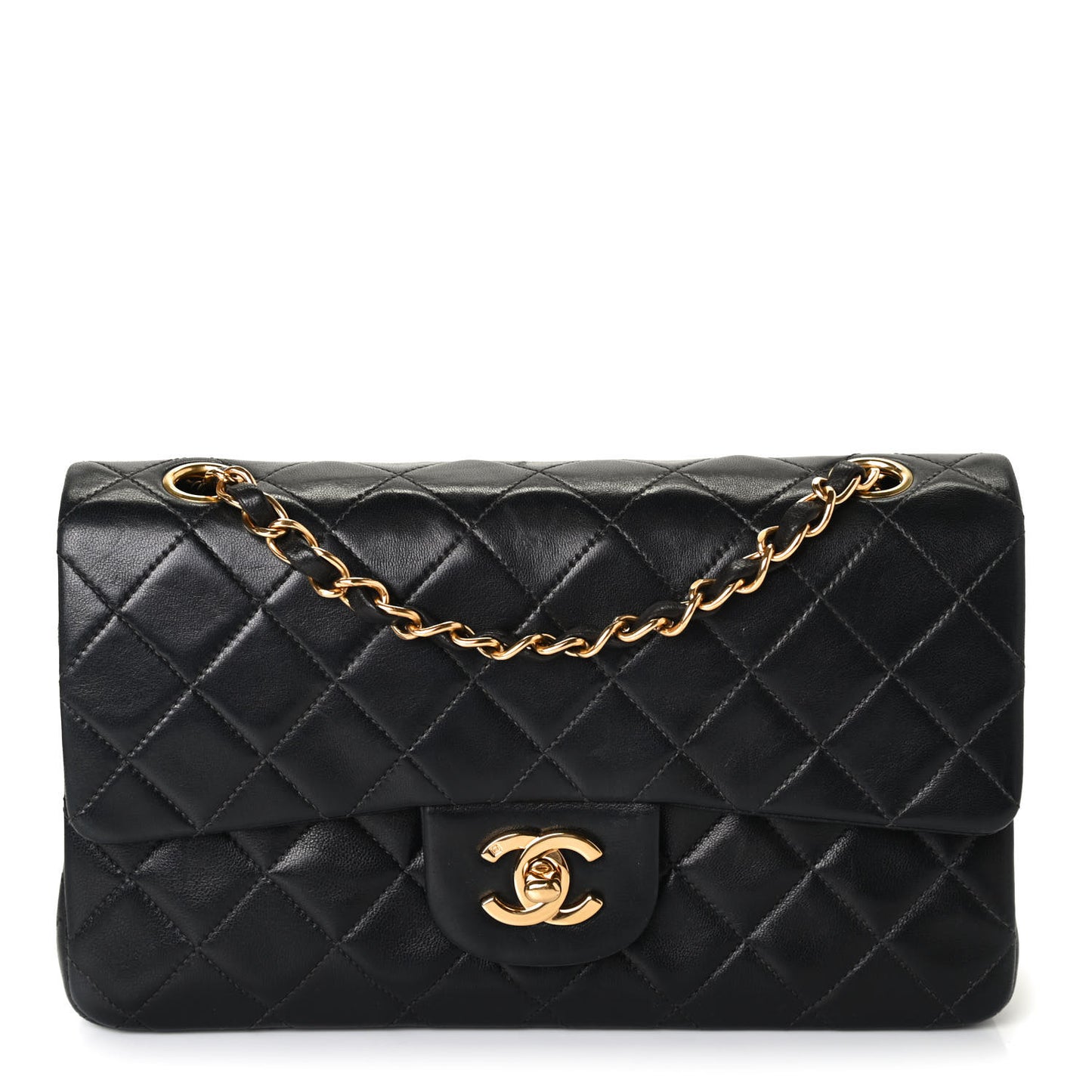 Lambskin Quilted Small Double Flap Black