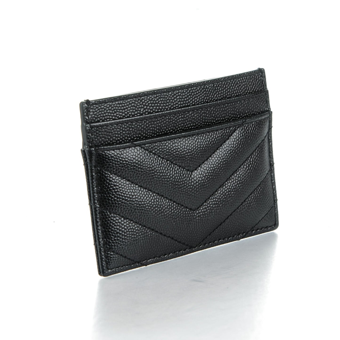 Grain De Poudre Matelasse Chevron Monogram Credit Card Case Black