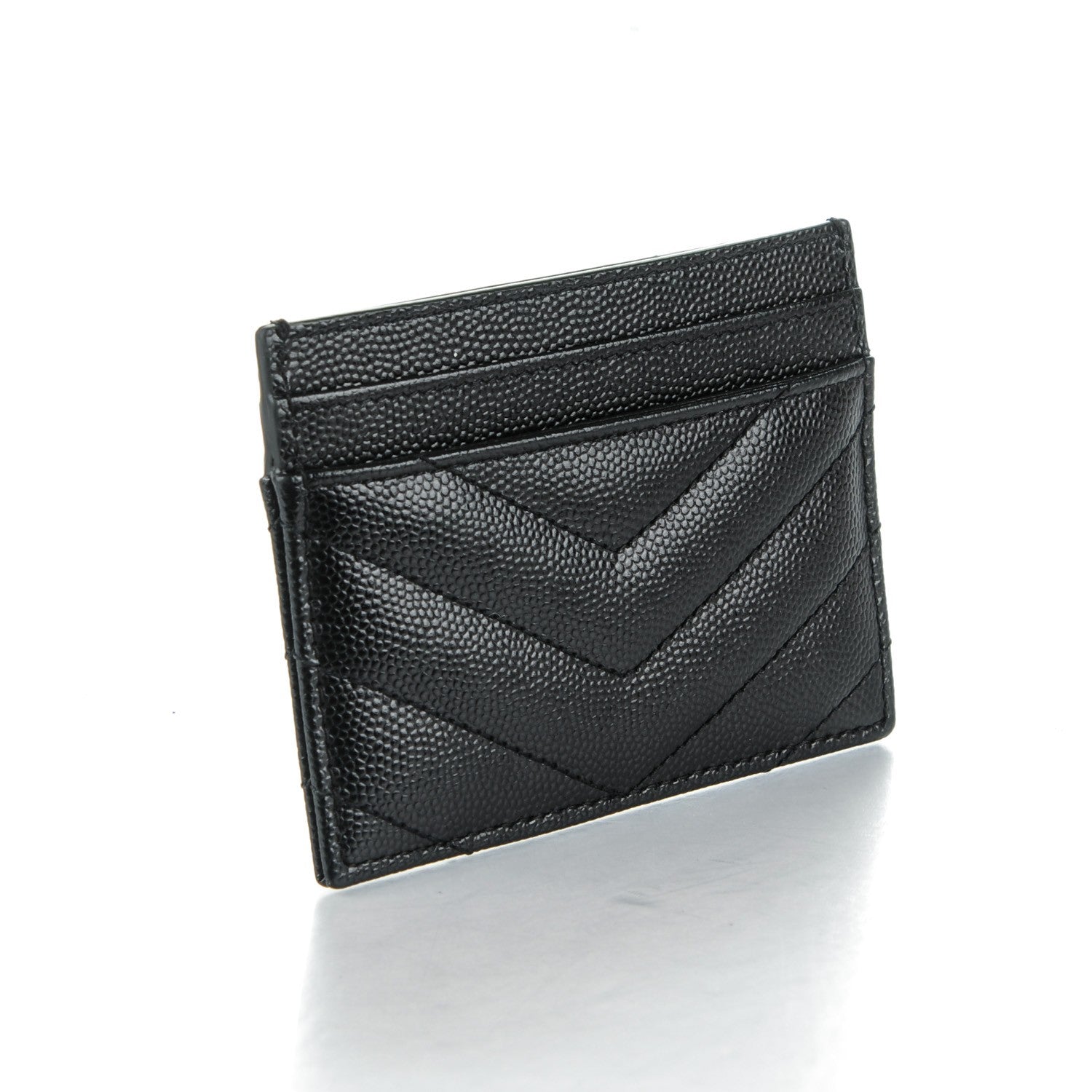 Saint Laurent Grain De Poudre Matelasse Chevron Monogram Credit Card Case Black 3 of 7