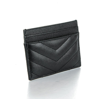 Saint Laurent Grain De Poudre Matelasse Chevron Monogram Credit Card Case Black 3 of 7