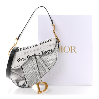 Christian Dior Calfskin Newspaper Printed Saddle Bag With Strap Black White 11 of 11