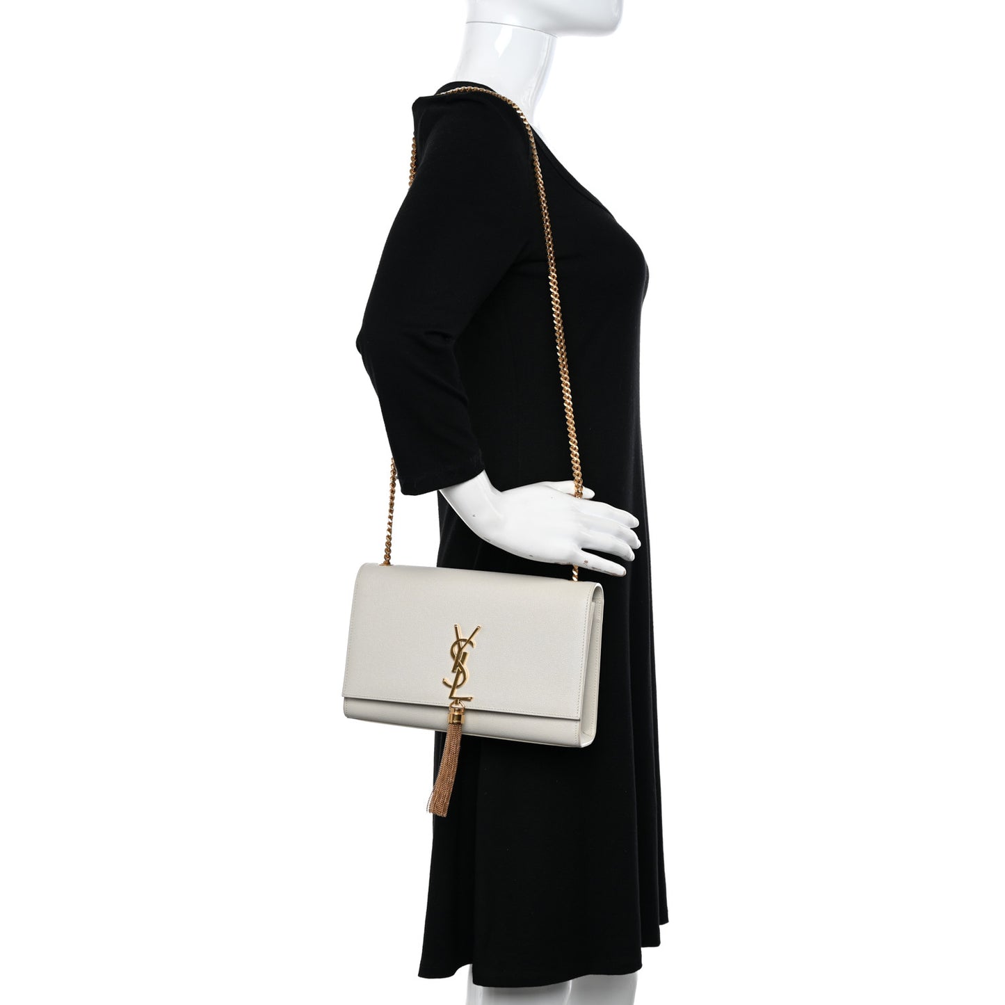 Grain De Poudre Calfskin Medium Classic Monogram Kate Tassel Satchel Crema Soft