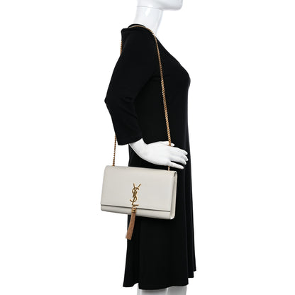 Saint Laurent Grain De Poudre Calfskin Medium Classic Monogram Kate Tassel Satchel Crema Soft 2 of 12