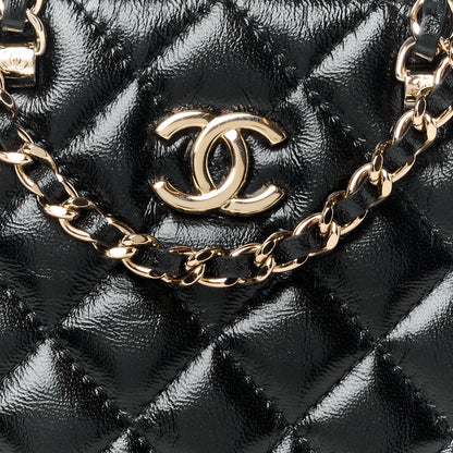 Chanel Shiny Lambskin Quilted Shiny Coco Clutch With Chain Black 8 of 11