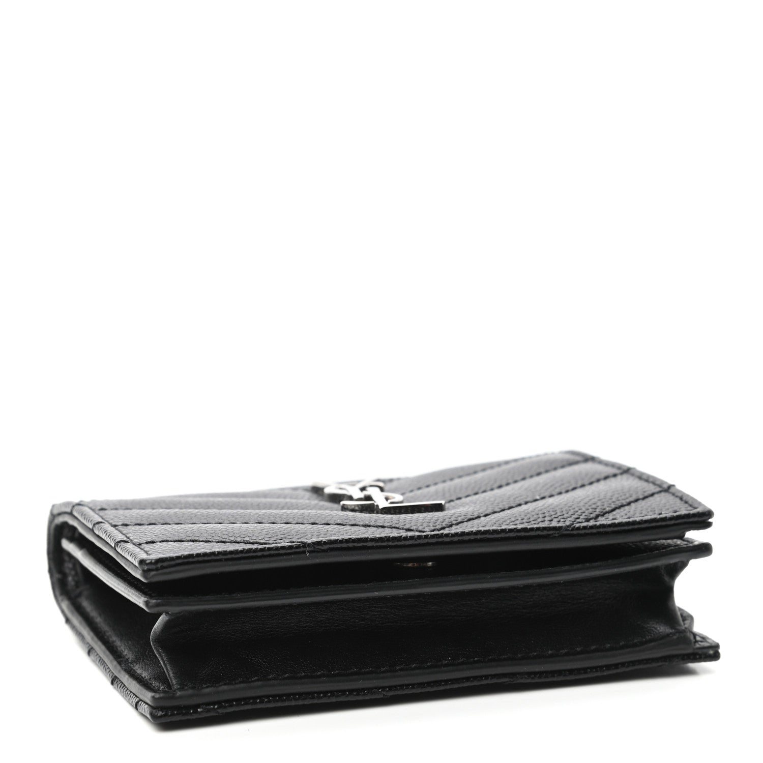 Saint Laurent Grain De Poudre Matelasse Chevron Monogram Card Case Black 4 of 8