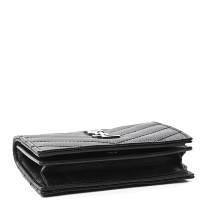 Saint Laurent Grain De Poudre Matelasse Chevron Monogram Card Case Black 4 of 8