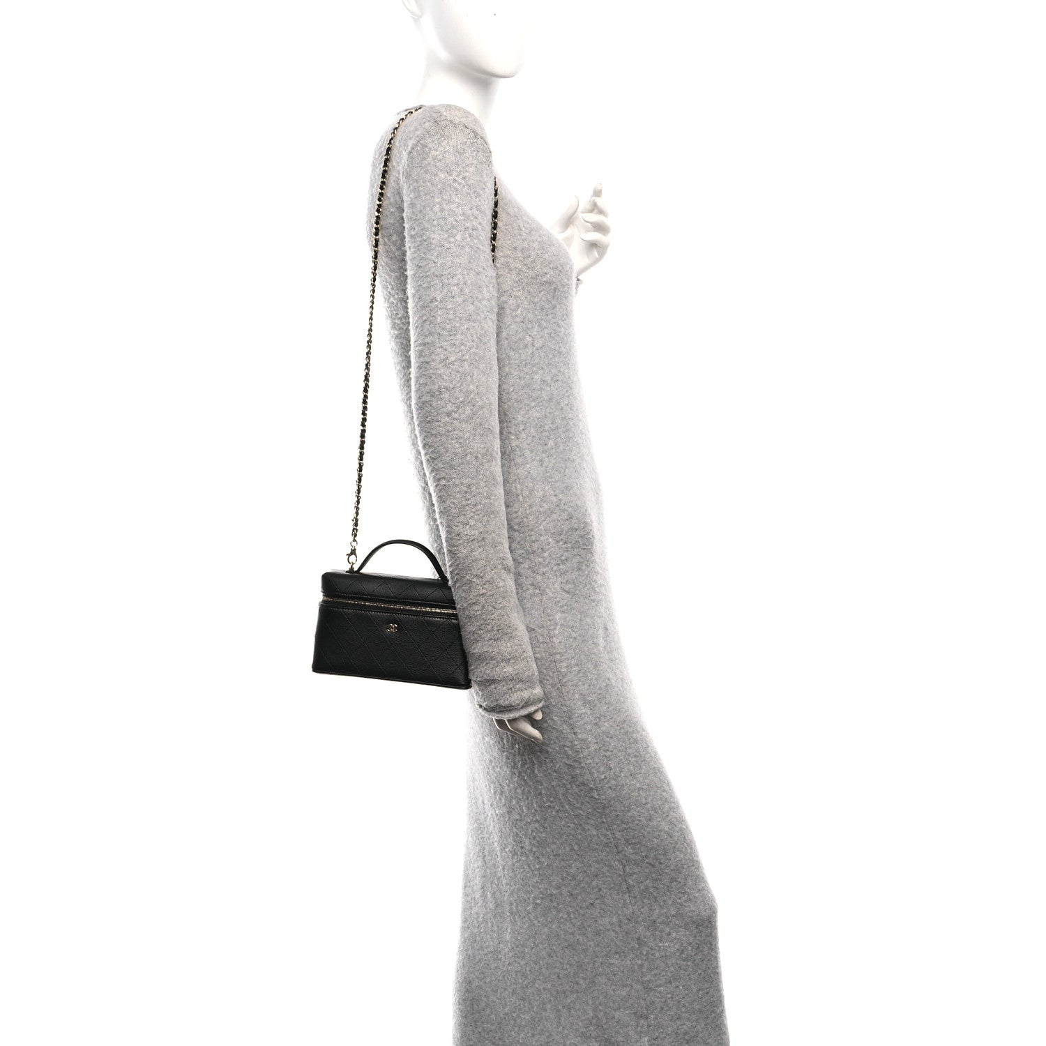 Chanel Goatskin Stitched Top Handle Slim Vanity With Chain Black 2 of 11