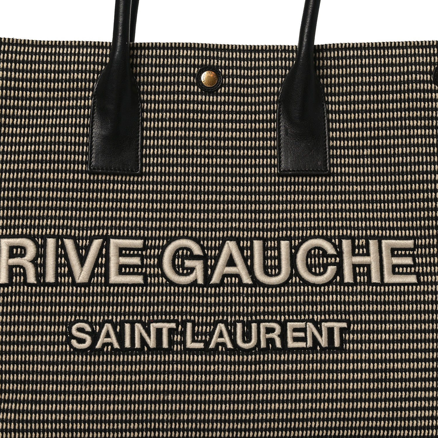 Saint Laurent Embroidered Cotton Linen Rive Gauche Noe Tote Black Beige 7 of 9