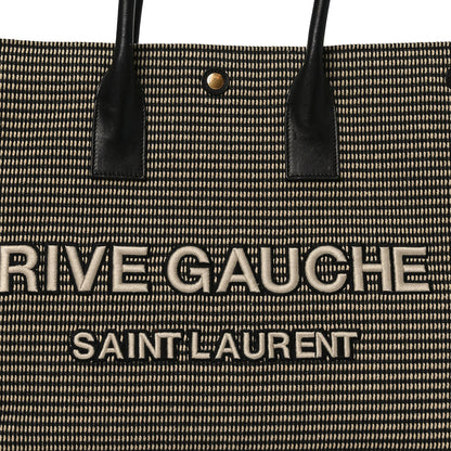 Saint Laurent Embroidered Cotton Linen Rive Gauche Noe Tote Black Beige 7 of 9