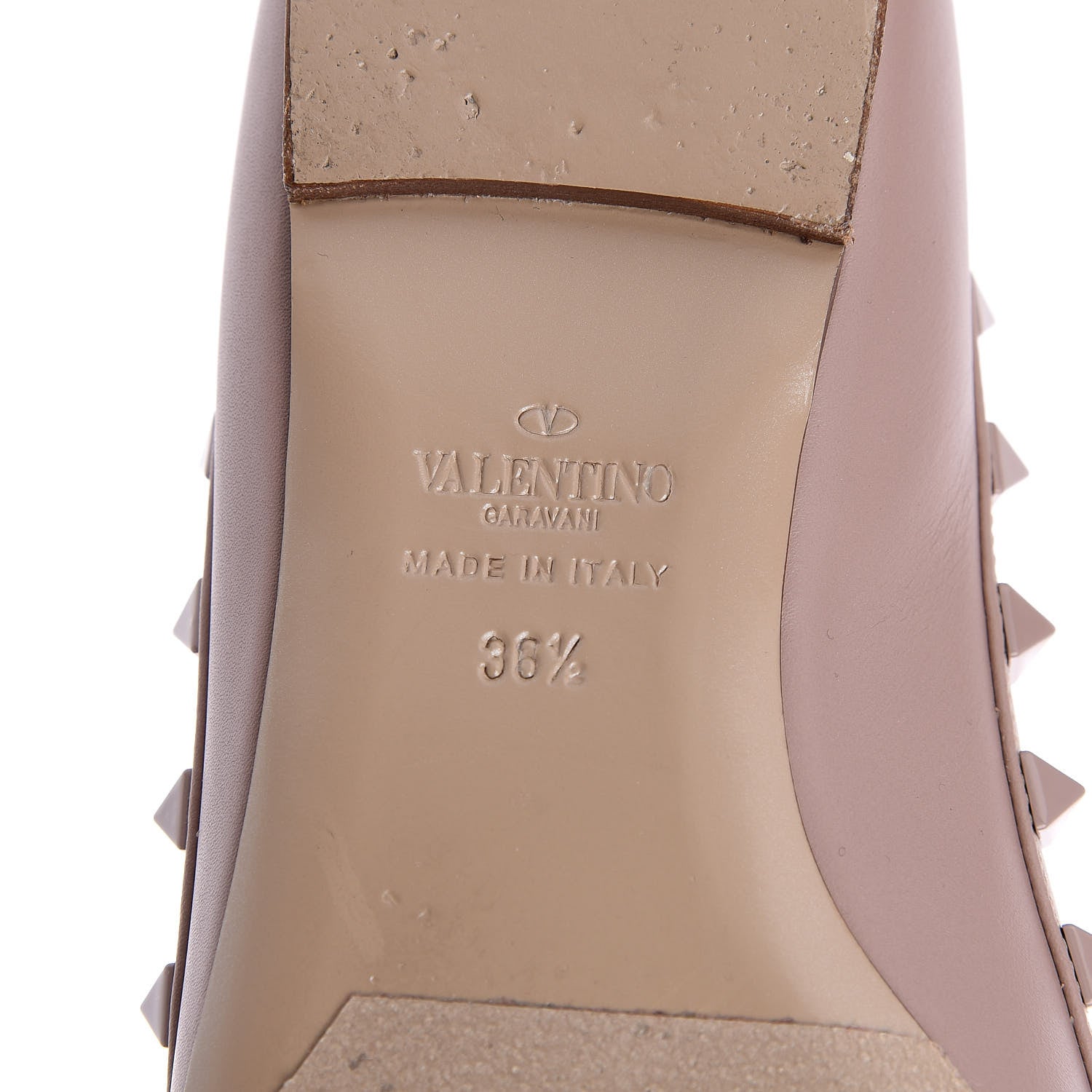 Valentino Garavani Calfskin Lacquered Monochrome Rockstud Ballerina Flats 36.5 Poudre 8 of 12