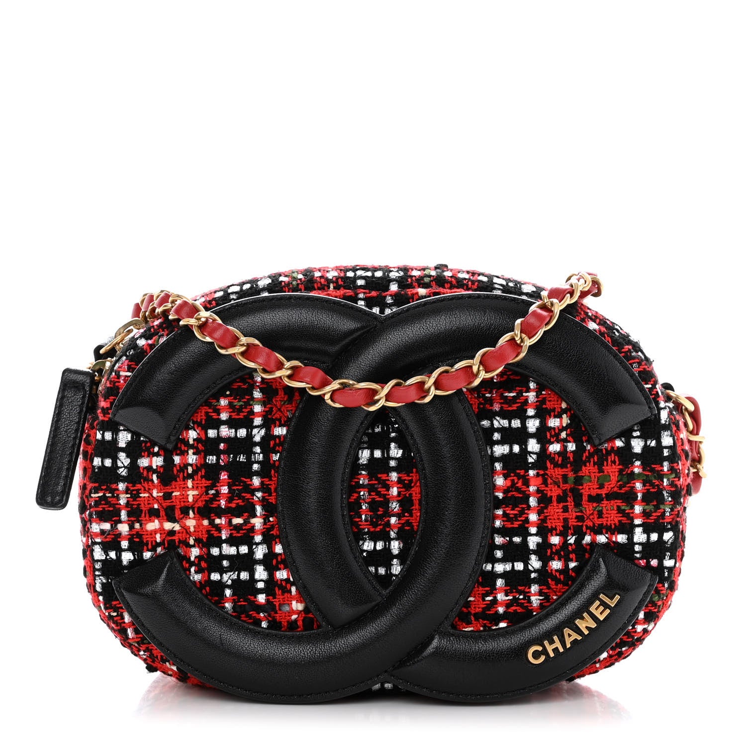 Chanel Tweed Lambskin Quilted Coco Midnight Camera Case Red Black 1 of 12
