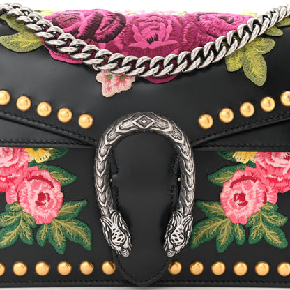 Gucci Calfskin Floral Embroidered Studded Small Dionysus Shoulder Bag Black 8 of 10
