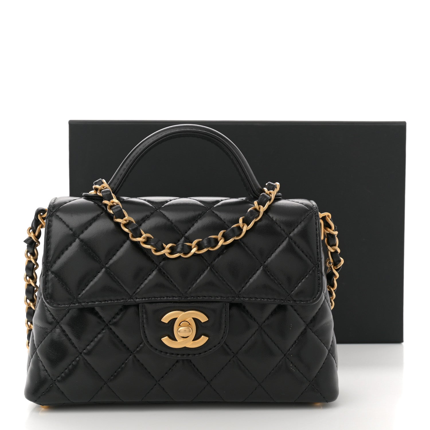 Chanel Lambskin Quilted Small Flap Top Handle Bag Black 13 of 13