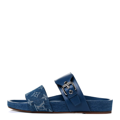 Louis Vuitton Monogram Denim Bom Dia Flat Mule Sandals 38 Blue 2 of 8