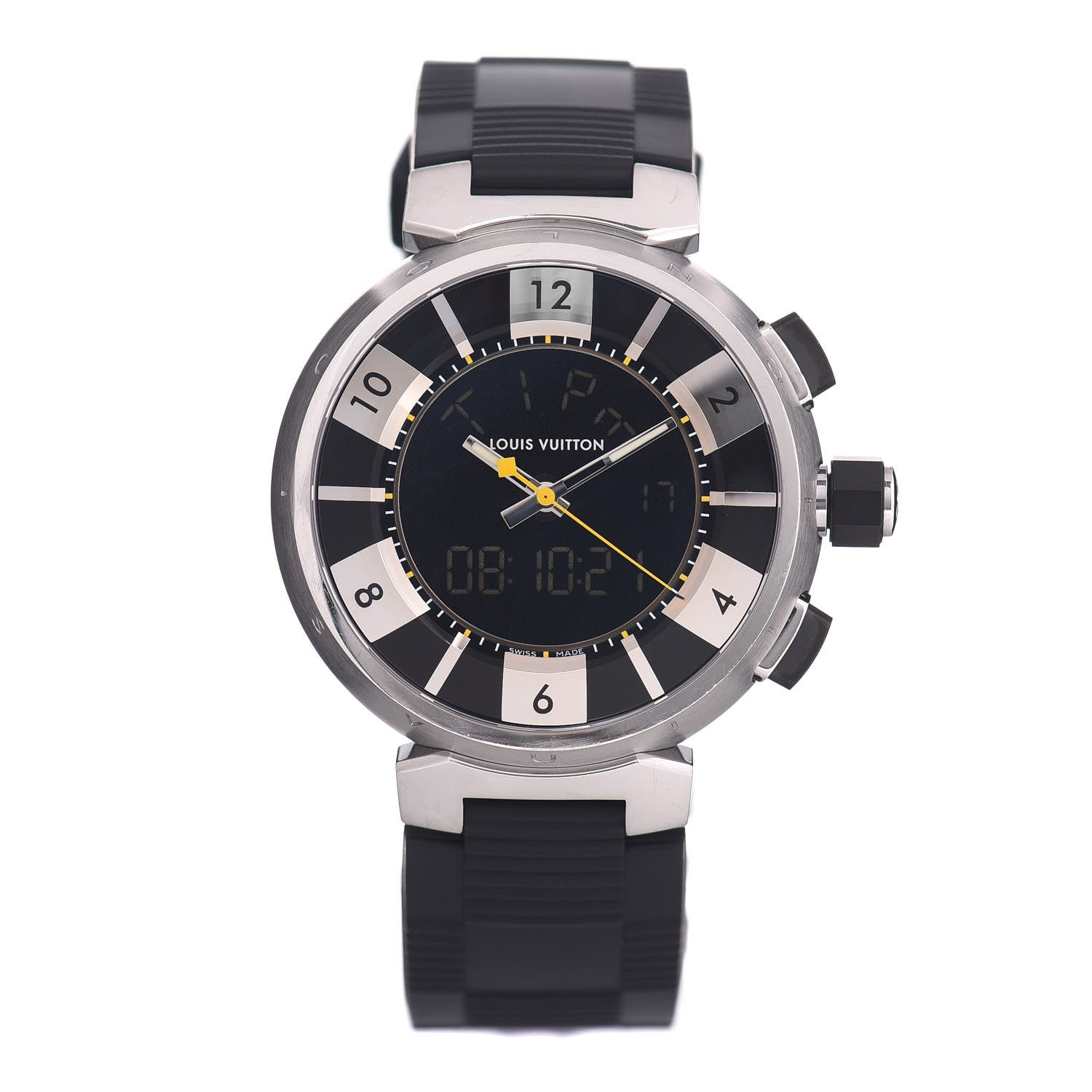 Louis Vuitton Stainless Steel Rubber 41mm Tambour GMT Automatic Watch Black 1 of 4