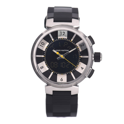 Louis Vuitton Stainless Steel Rubber 41mm Tambour GMT Automatic Watch Black 1 of 4