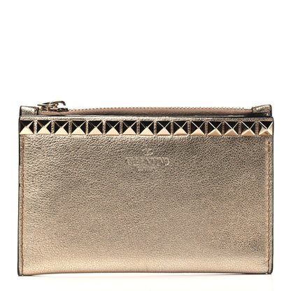 Valentino Garavani Metallic Rockstud No Limit Coin Case Card Holder Gold 1 of 4