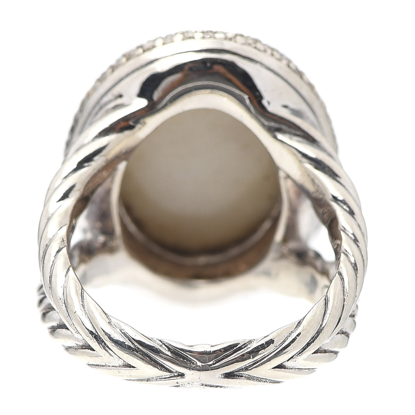 Sterling Silver Diamond White Agate Signature Oval Ring 53 6.5