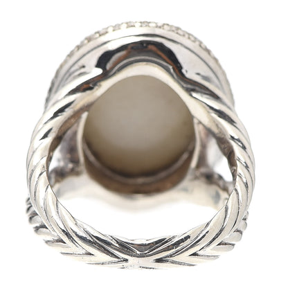 David Yurman Sterling Silver Diamond White Agate Signature Oval Ring 53 6.5 4 of 5