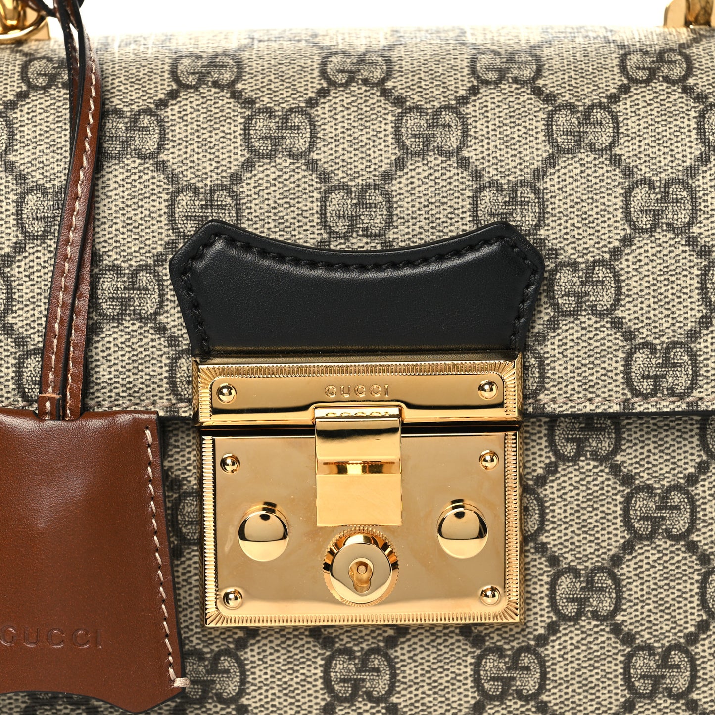 GG Supreme Monogram Small Padlock Bamboo Shoulder Bag Beige Black Cuir