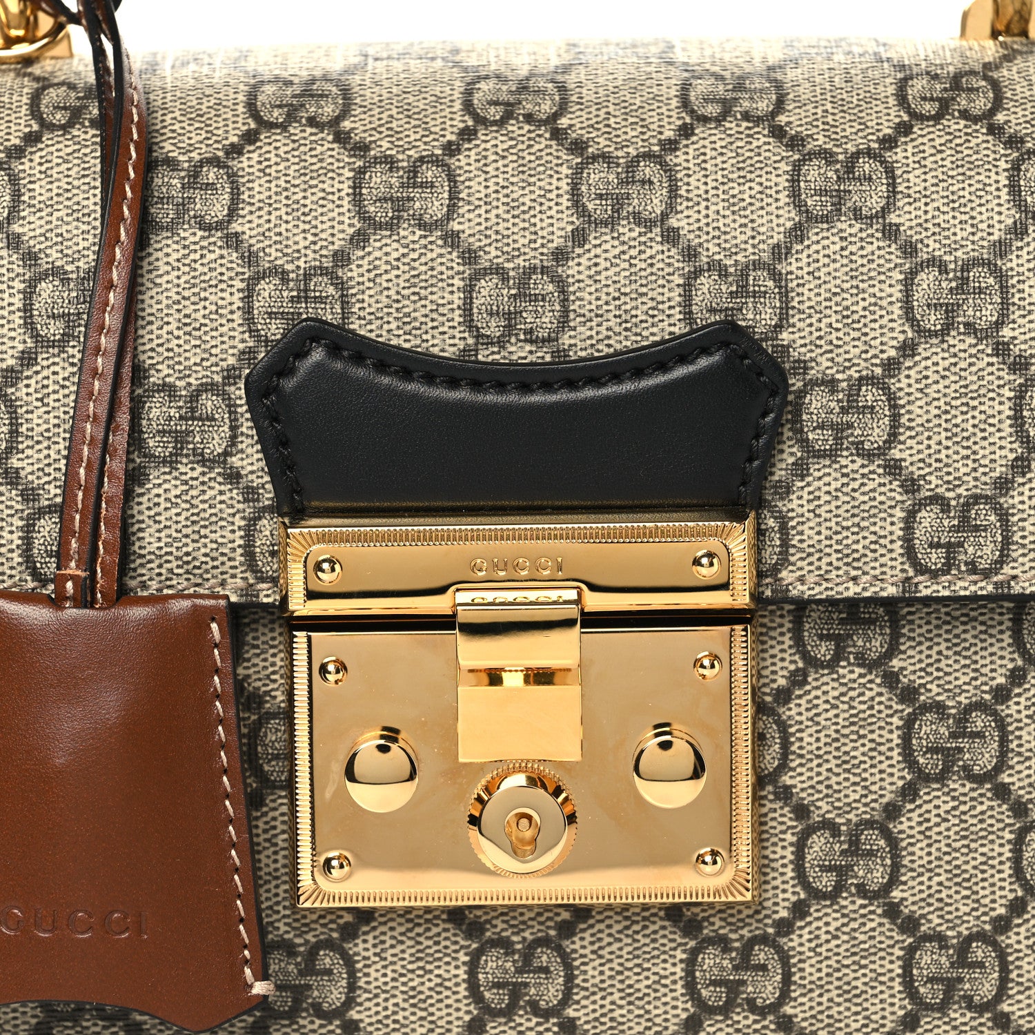Gucci GG Supreme Monogram Small Padlock Bamboo Shoulder Bag Beige Black Cuir 8 of 11