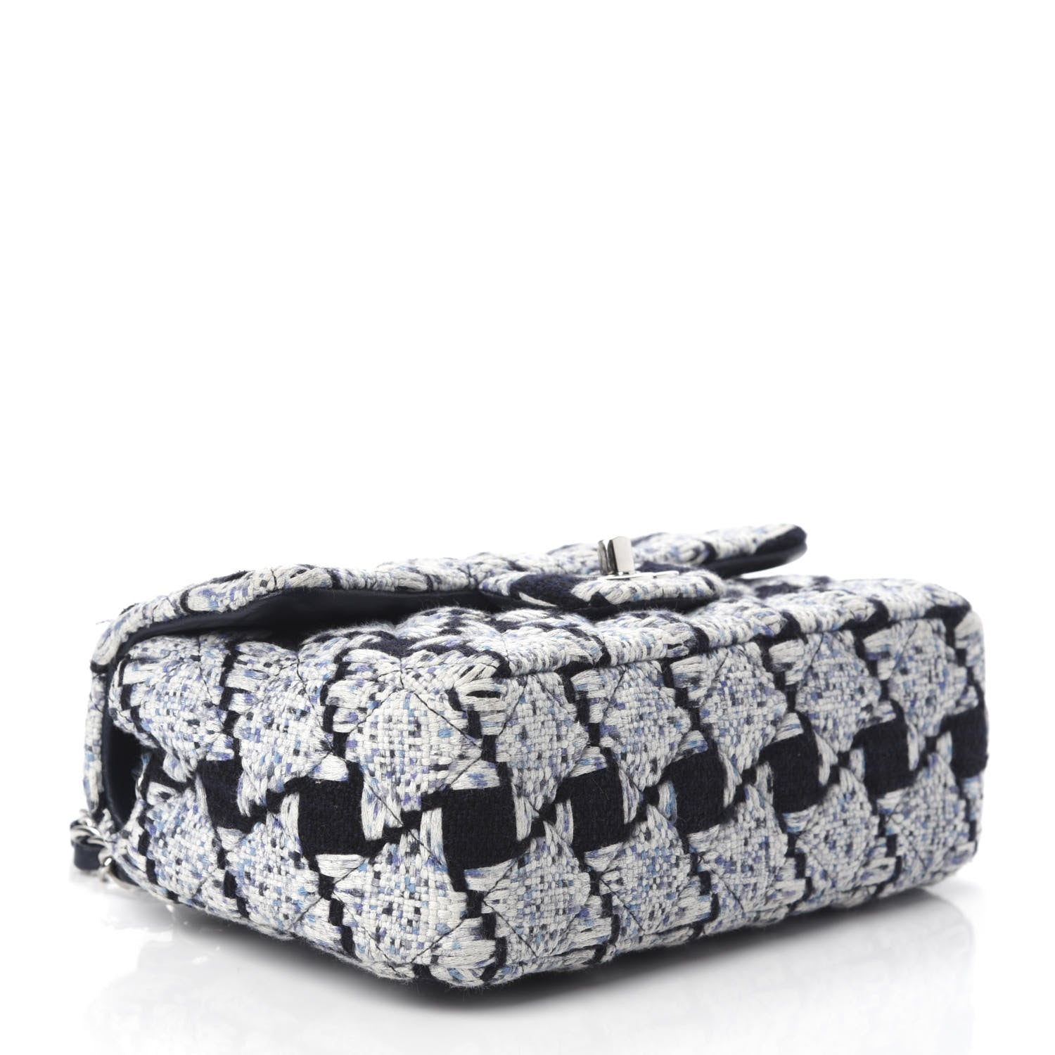 Chanel Tweed Quilted Mini Rectangular Flap Black White Light Blue 4 of 9