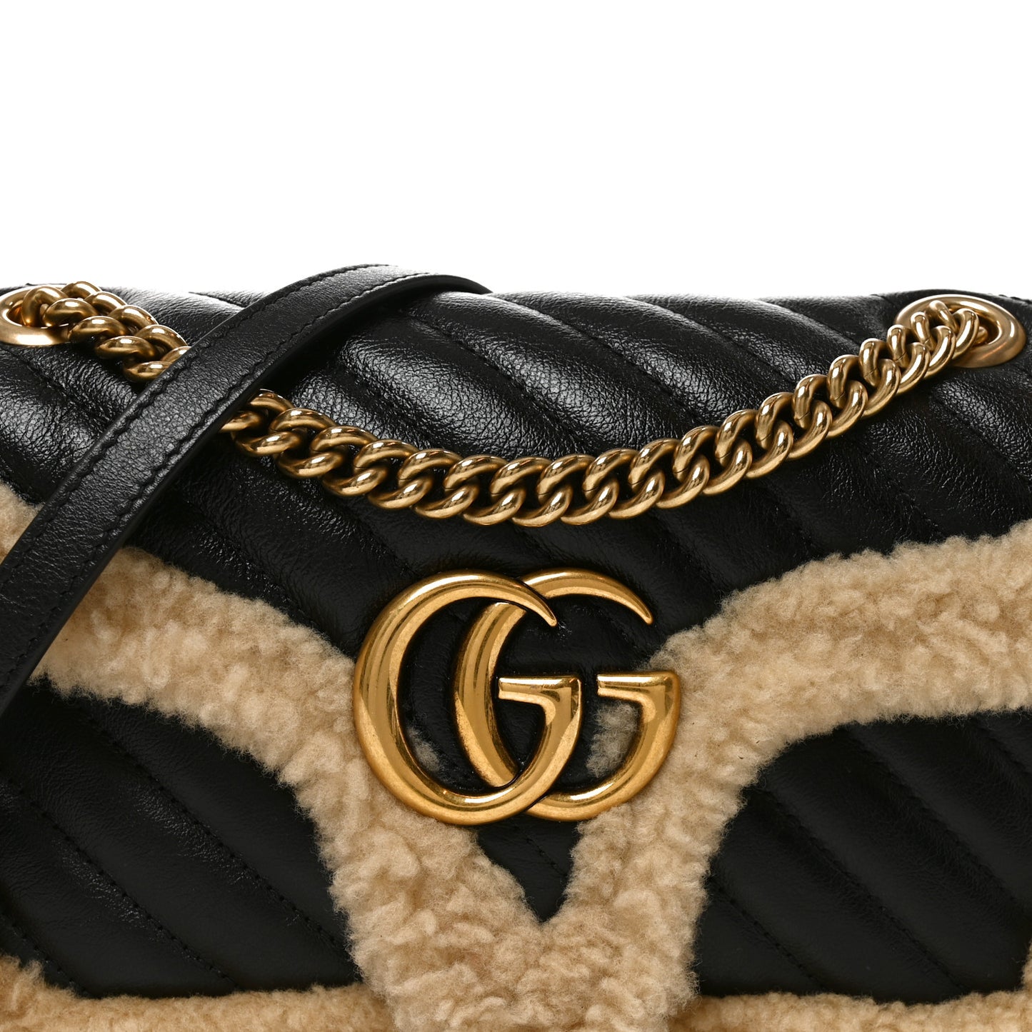 Azalea Calfskin Wool Matelasse Diagonal Small GG Marmont Shoulder Bag Black