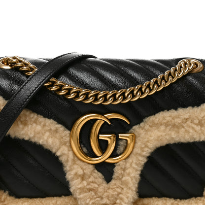 Gucci Azalea Calfskin Wool Matelasse Diagonal Small GG Marmont Shoulder Bag Black 8 of 10
