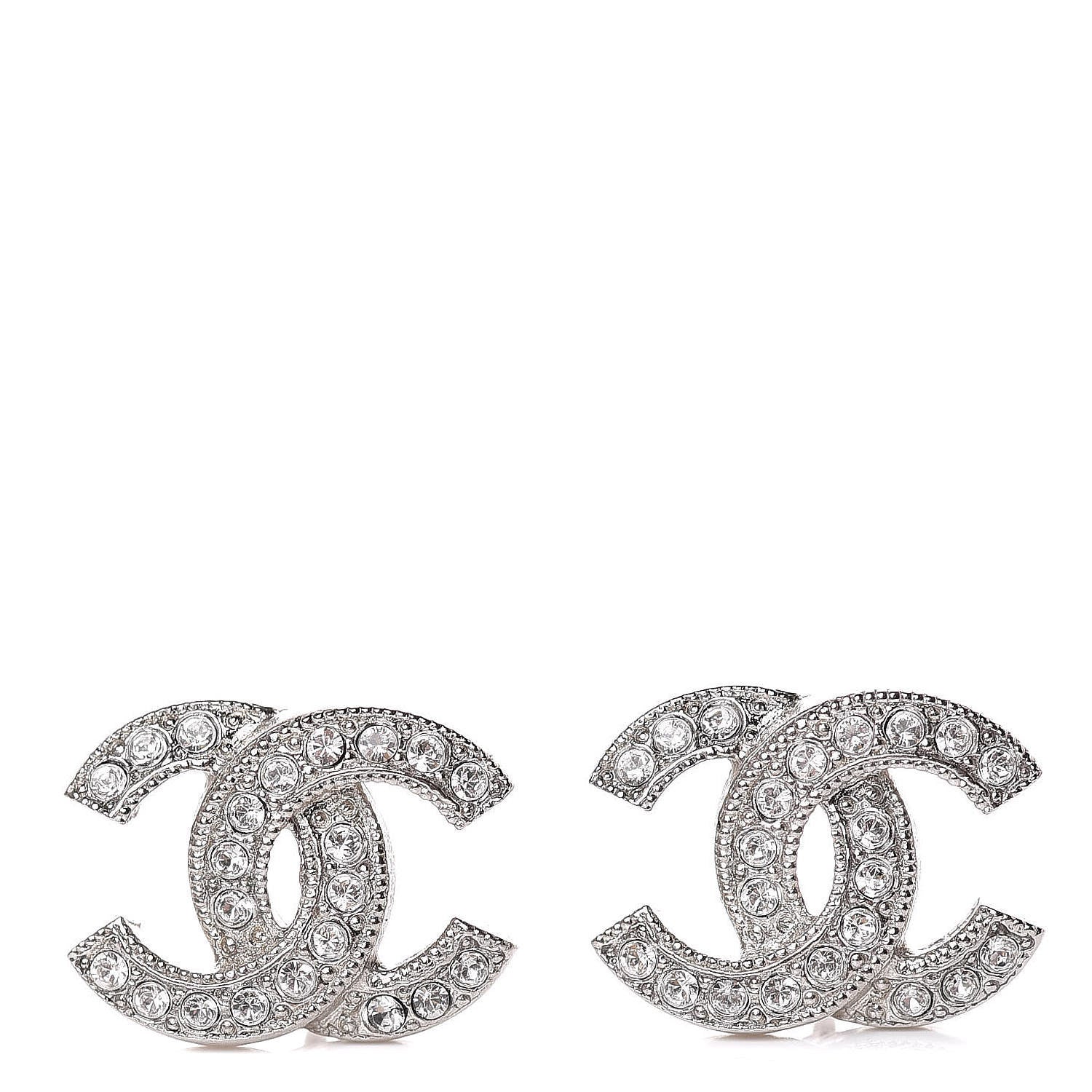 Chanel Crystal Mini Timeless CC Earrings Silver 1 of 6