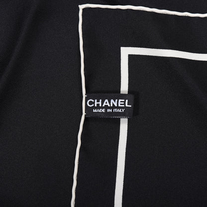 Chanel Silk CC Logo Stripe Scarf Black White 5 of 5