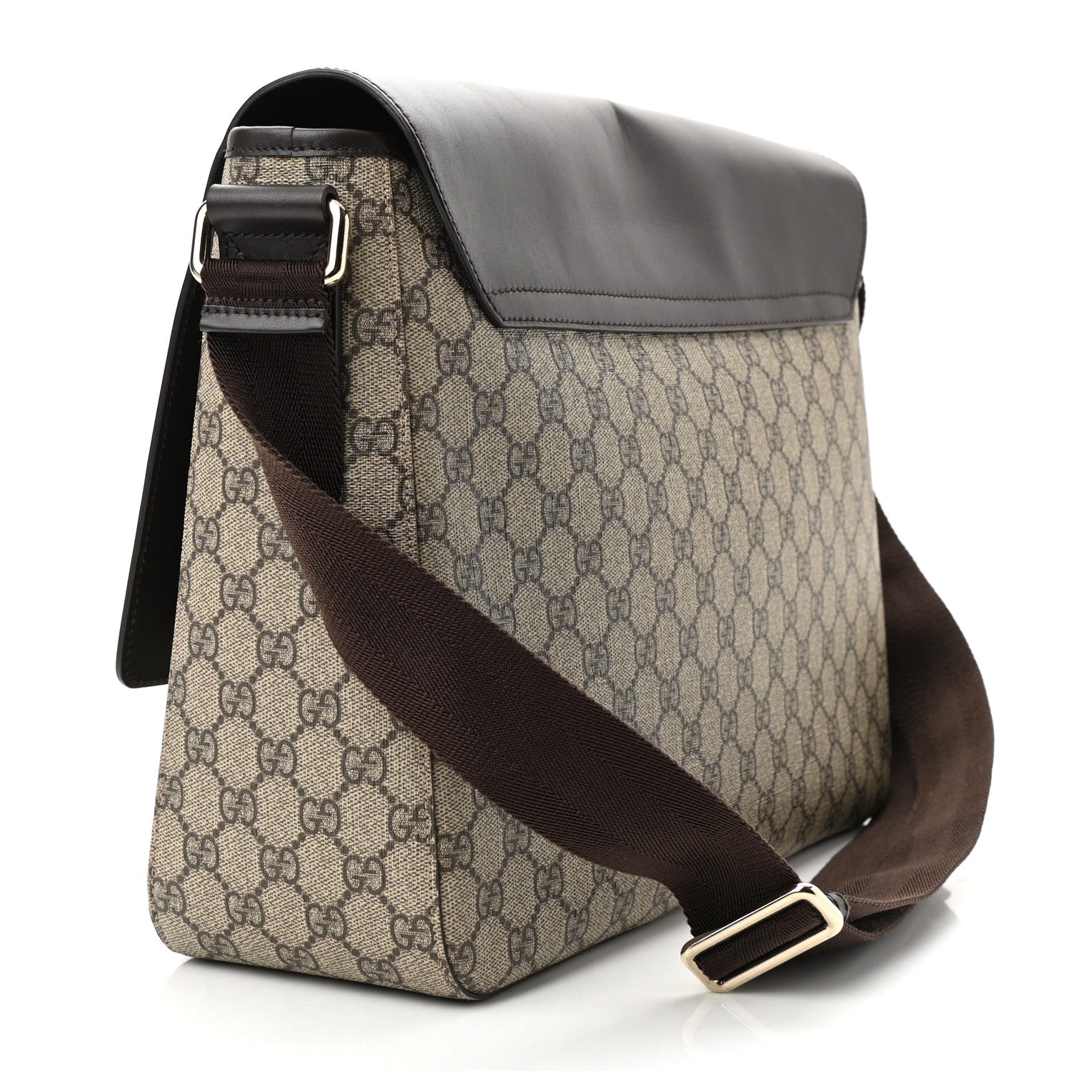 Gucci GG Supreme Monogram Selleria Calfskin Large Satchel Messenger Bag Beige Ebony Cocoa Dark Chocolate 3 of 10