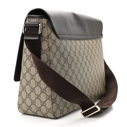 Gucci GG Supreme Monogram Selleria Calfskin Large Satchel Messenger Bag Beige Ebony Cocoa Dark Chocolate 3 of 10