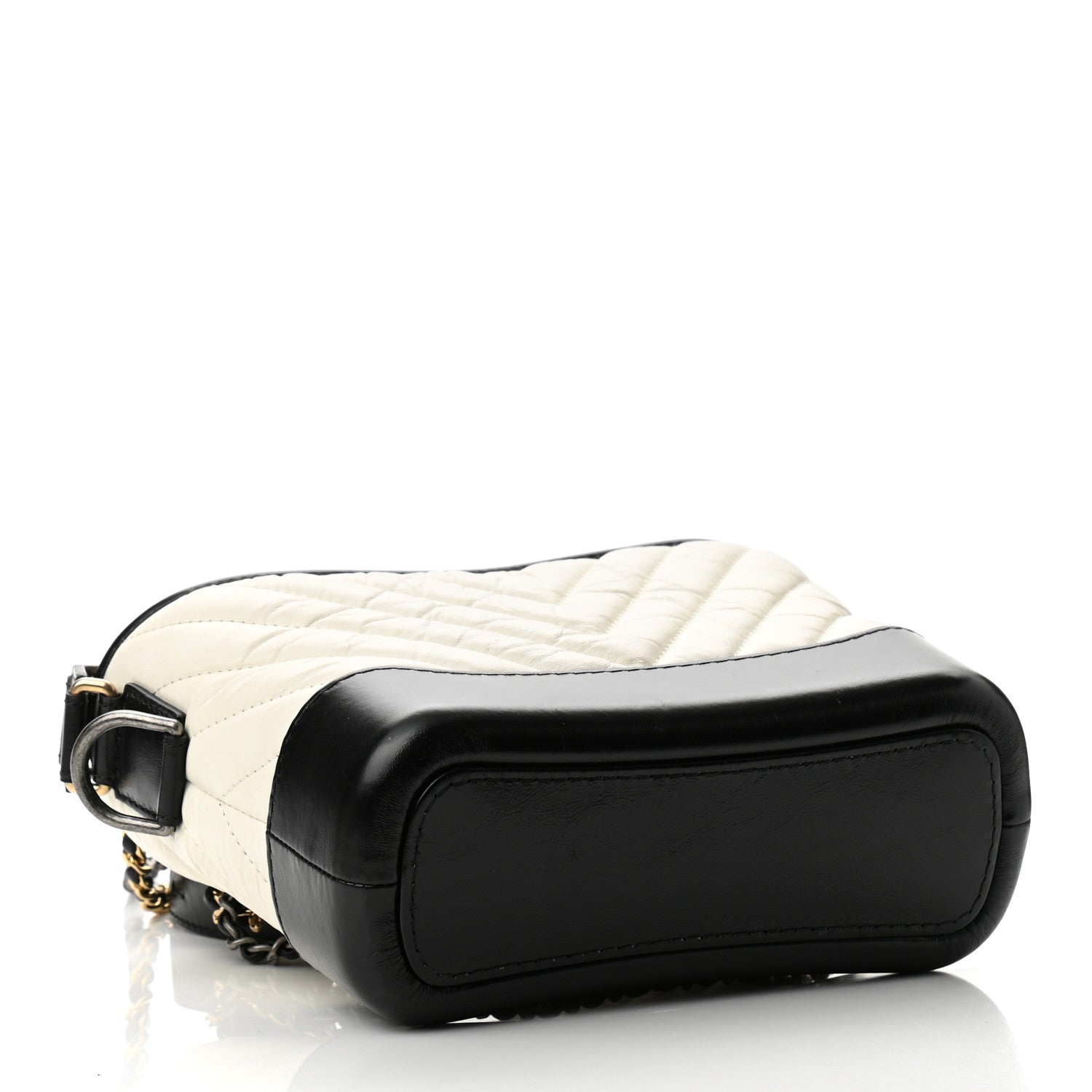 Chanel Aged Calfskin Chevron Quilted Small Gabrielle Hobo Black White 3 of 10