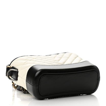 Chanel Aged Calfskin Chevron Quilted Small Gabrielle Hobo Black White 3 of 10